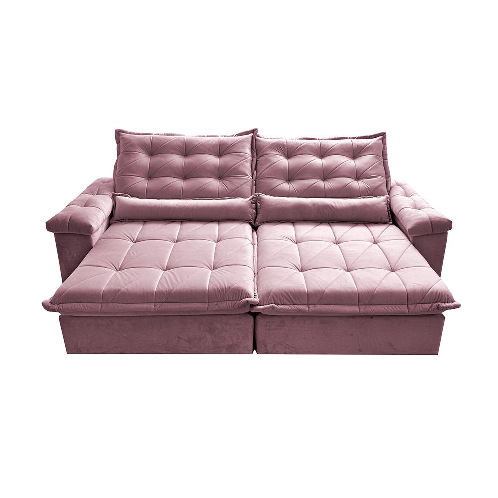 Sofá Retrátil e Reclinável 2,95m Cama inBox Big Fresh com SoftGel D40 Velupluma Rose