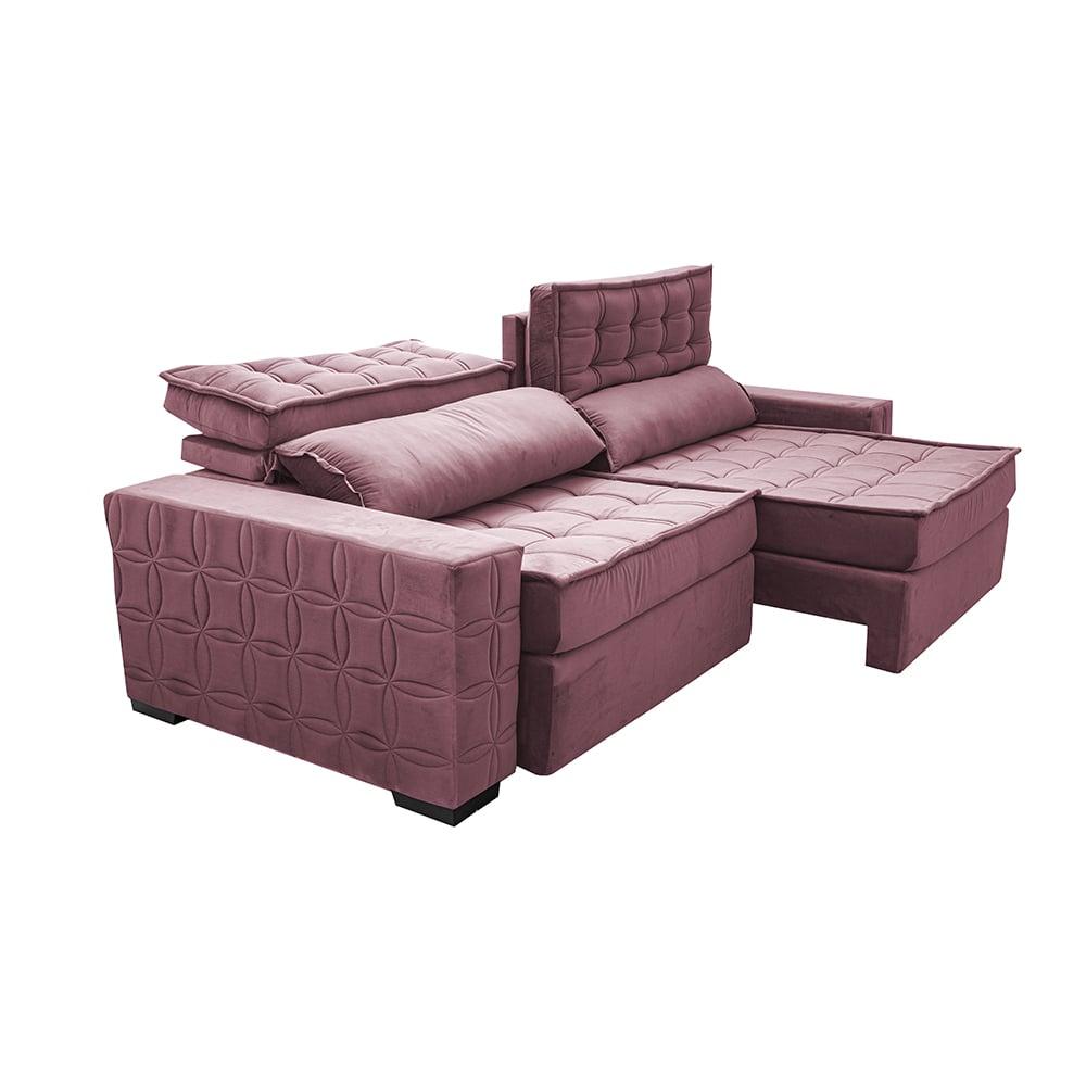 Sofá Retrátil e Reclinável 2,95m Cama inBox Big Star com SoftGel D40 Velupluma Rose