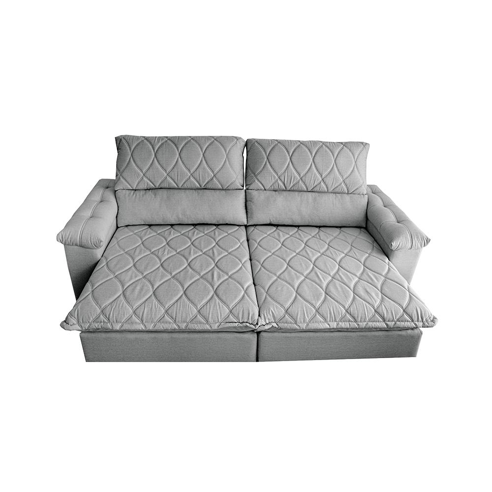 Sofá Retrátil e Reclinável 2,95m Molas Ensacadas Cama inBox Big Home com Bordado 3D Linho Cinza Claro