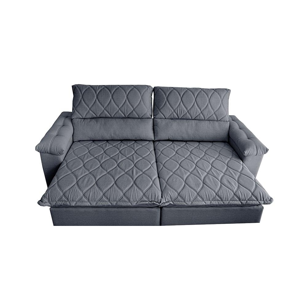 Sofá Retrátil e Reclinável 2,95m Molas Ensacadas Cama inBox Big Home com Bordado 3D Linho Cinza Escuro