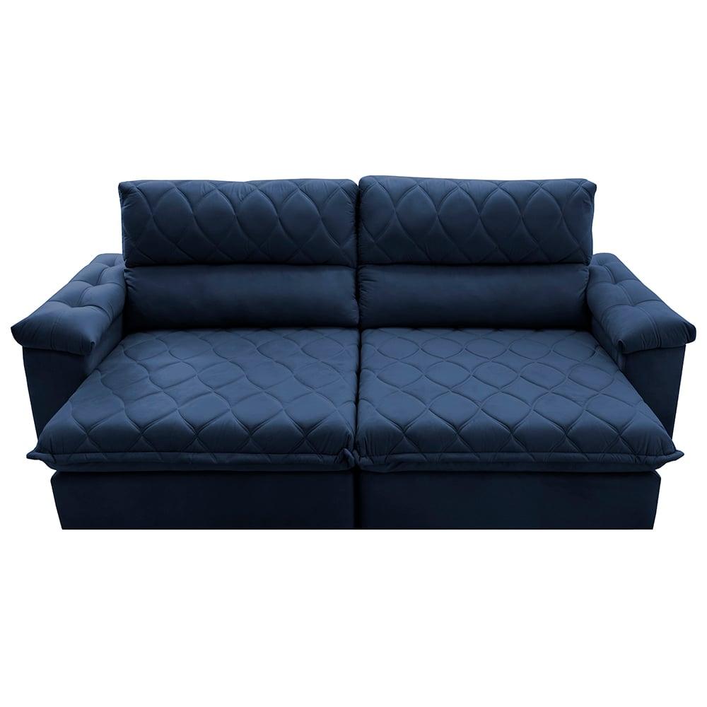 Sofá Retrátil e Reclinável 2,95m Molas Ensacadas Cama inBox Big Home com Bordado 3D Velusoft Azul