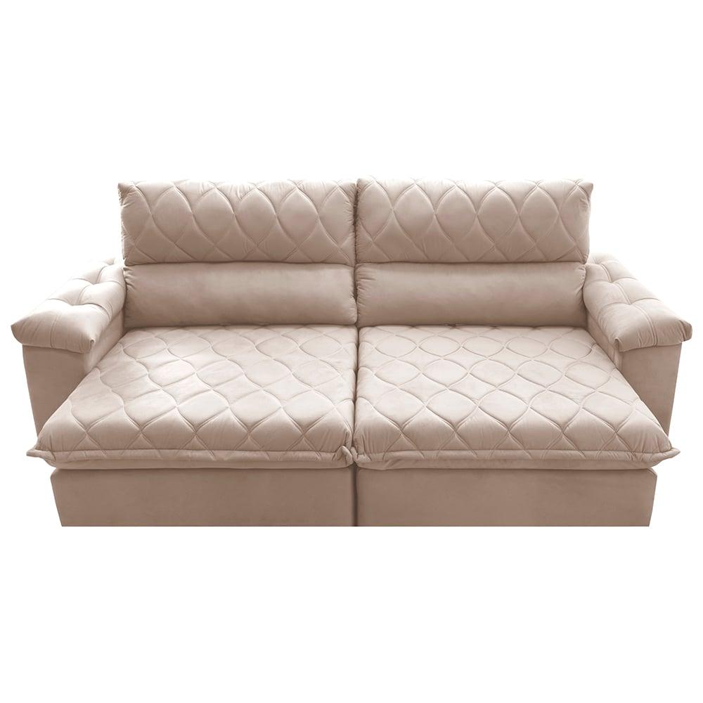 Sofá Retrátil e Reclinável 2,95m Molas Ensacadas Cama inBox Big Home com Bordado 3D Velusoft Bege