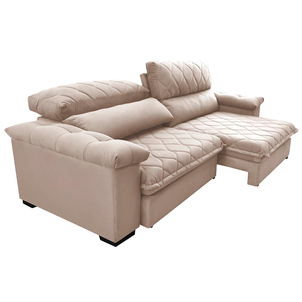 Sofá Retrátil e Reclinável 2,95m Molas Ensacadas Cama inBox Big Home com Bordado 3D Velusoft Bege