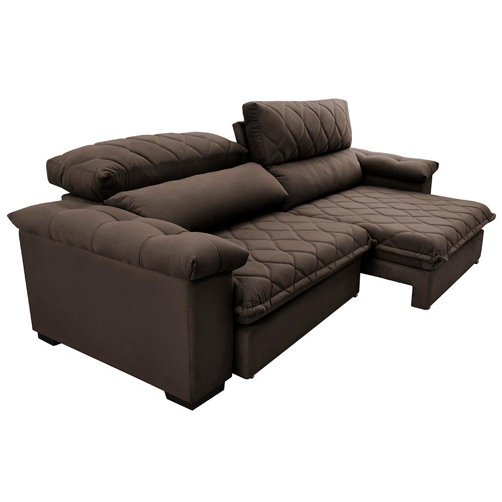 Sofá Retrátil e Reclinável 2,95m Molas Ensacadas Cama inBox Big Home com Bordado 3D Velusoft Café