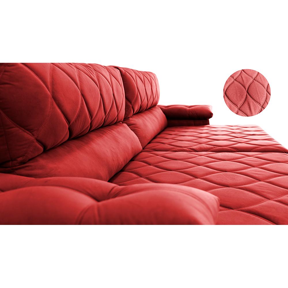 Sofá Retrátil e Reclinável 2,95m Molas Ensacadas Cama inBox Big Home com Bordado Velusoft Vermelho