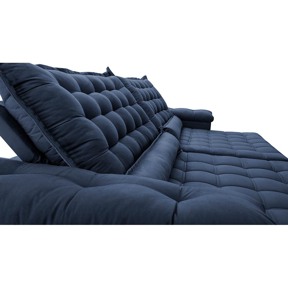 Sofá Retrátil e Reclinável 2,95m Molas Ensacadas Cama inBox Big Space com Bordado 3D Velusoft Azul