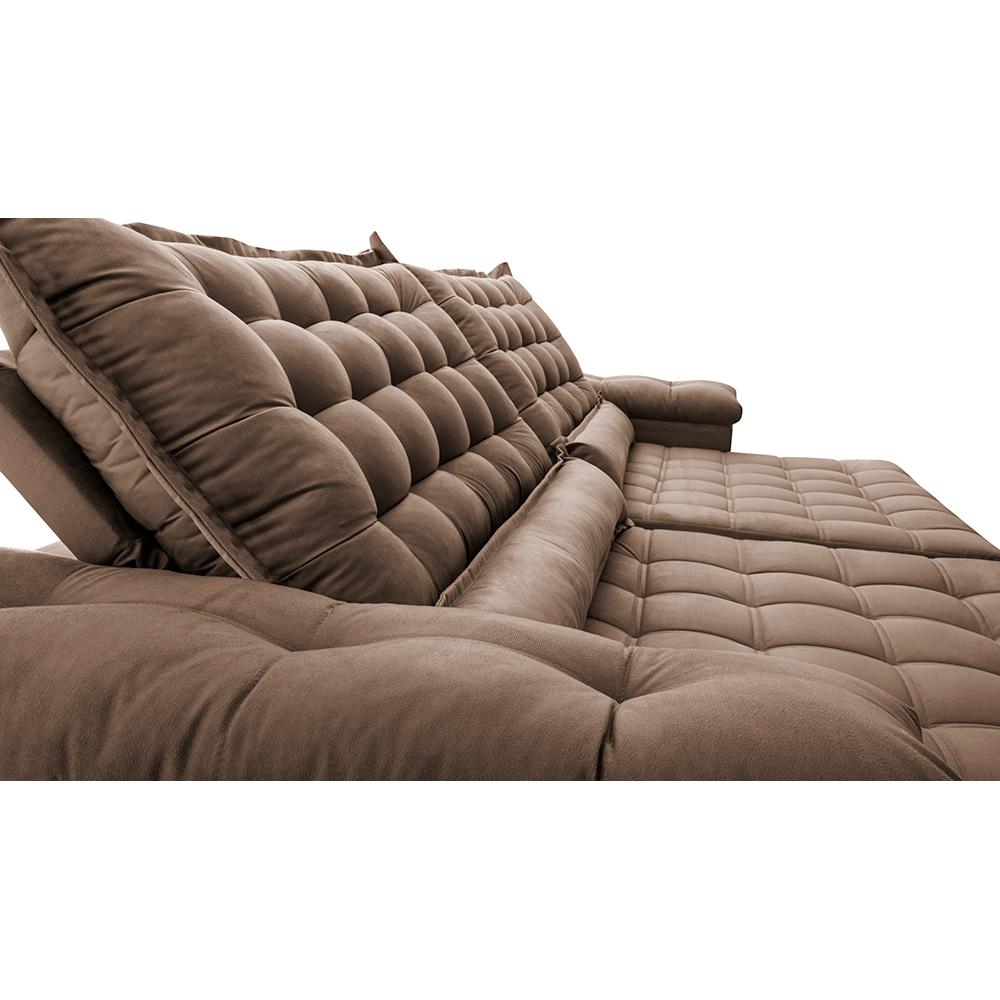 Sofá Retrátil e Reclinável 2,95m Molas Ensacadas Cama inBox Big Space com Bordado 3D Velusoft Castor