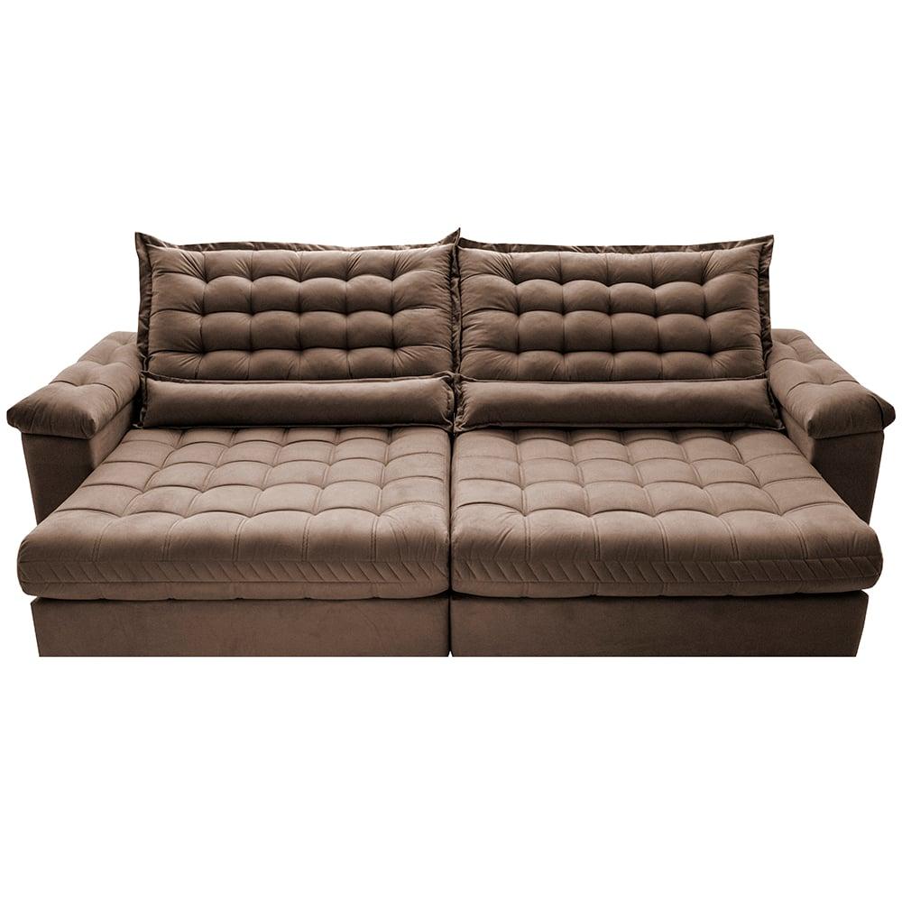 Sofá Retrátil e Reclinável 2,95m Molas Ensacadas Cama inBox Big Space com Bordado 3D Velusoft Castor