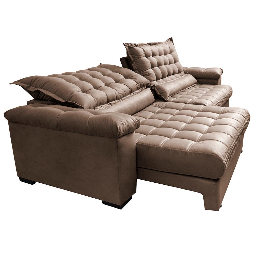 Sofá Retrátil e Reclinável 2,95m Molas Ensacadas Cama inBox Big Space com Bordado 3D Velusoft Castor