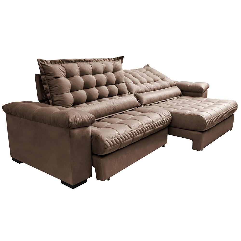 Sofá Retrátil e Reclinável 2,95m Molas Ensacadas Cama inBox Big Space com Bordado 3D Velusoft Castor