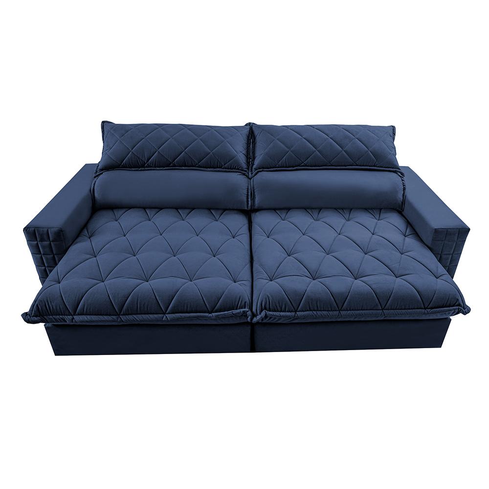 Sofá Retrátil e Reclinável 2,95m Molas Ensacadas Cama inBox Elegance com ThermoGel Velusoft Azul