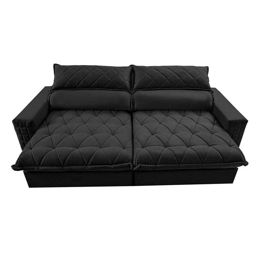 Sofá Retrátil e Reclinável 2,95m Molas Ensacadas Cama inBox Elegance com ThermoGel Velusoft Preto