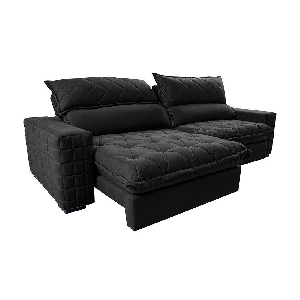Sofá Retrátil e Reclinável 2,95m Molas Ensacadas Cama inBox Elegance com ThermoGel Velusoft Preto