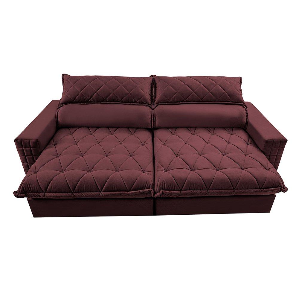 Sofá Retrátil e Reclinável 2,95m Molas Ensacadas Cama inBox Elegance com ThermoGel Velusoft Vinho