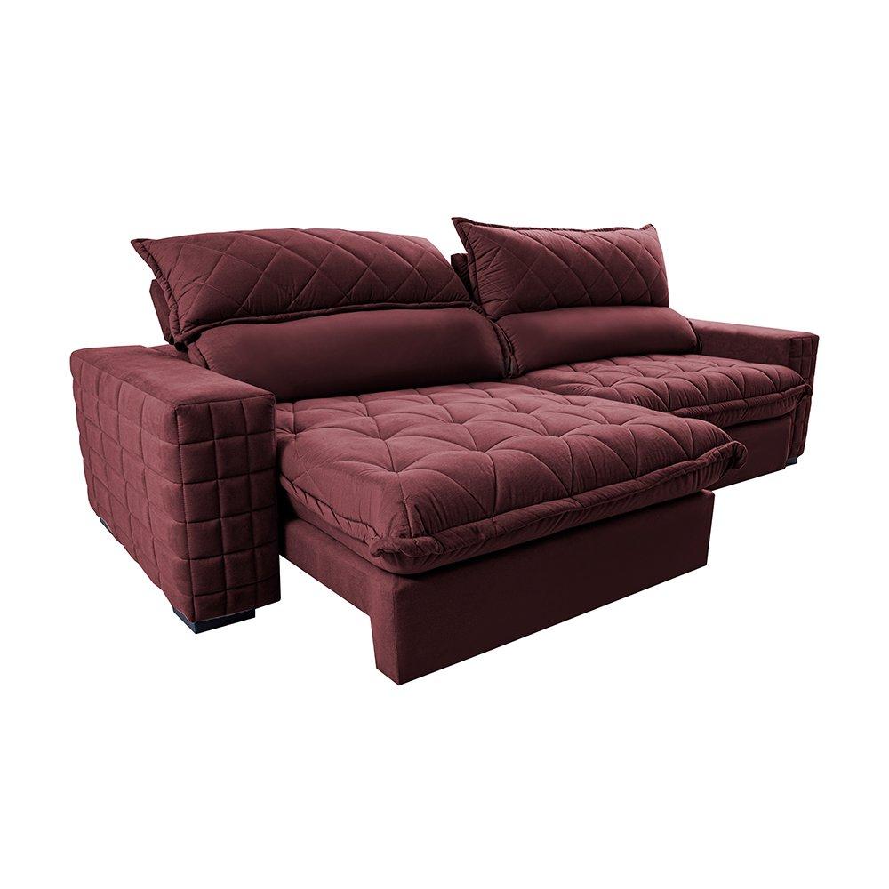 Sofá Retrátil e Reclinável 2,95m Molas Ensacadas Cama inBox Elegance com ThermoGel Velusoft Vinho