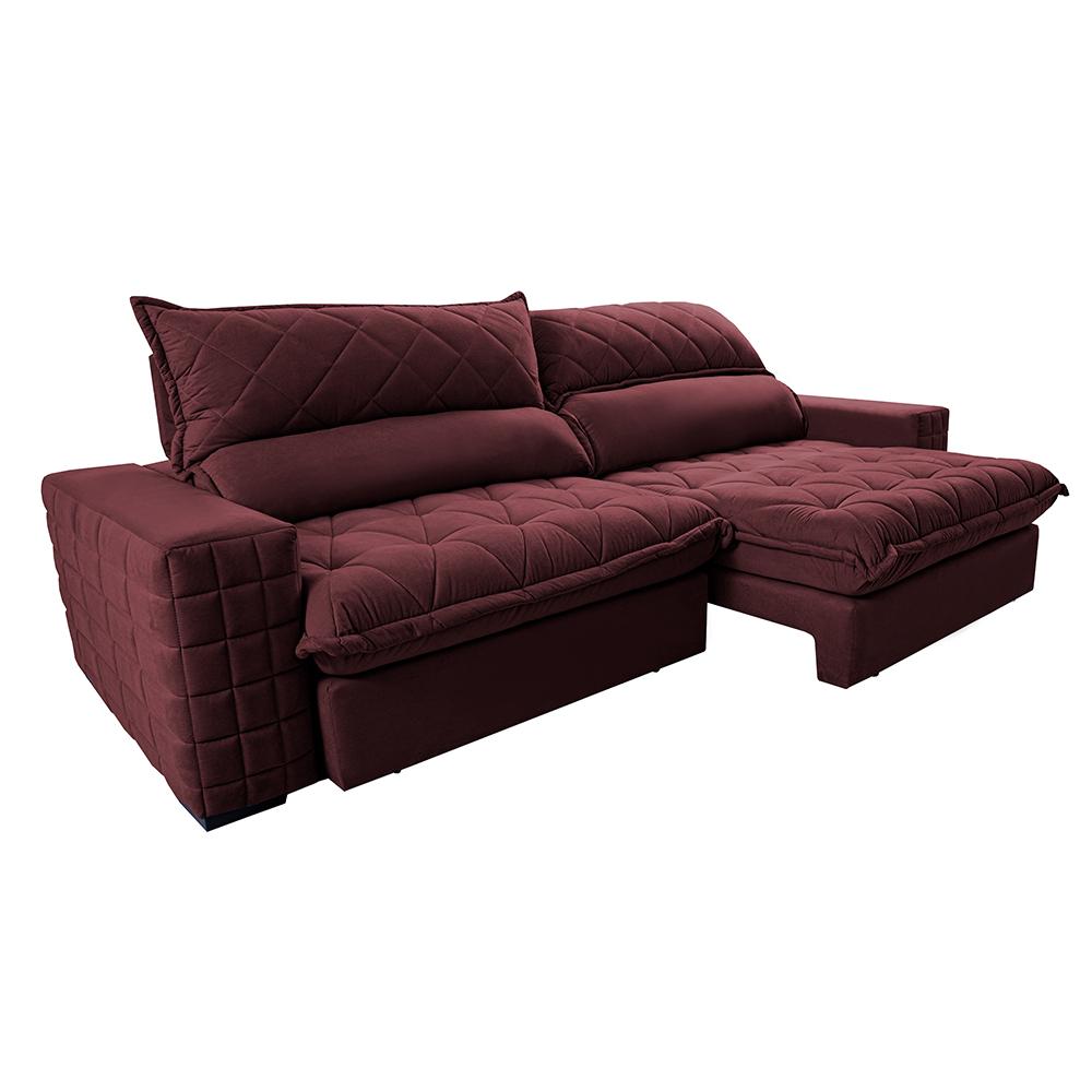 Sofá Retrátil e Reclinável 2,95m Molas Ensacadas Cama inBox Elegance com ThermoGel Velusoft Vinho