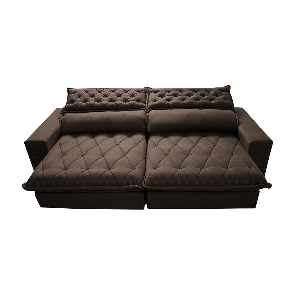 Sofá Retrátil e Reclinável 2,95m Molas Ensacadas Cama inBox Spazus com Bordado 3D Velusoft Café