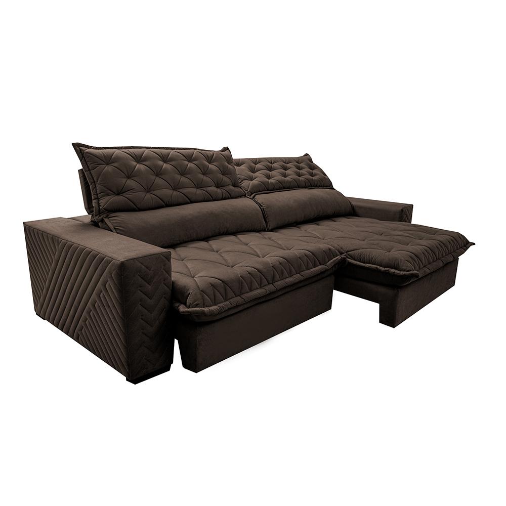 Sofá Retrátil e Reclinável 2,95m Molas Ensacadas Cama inBox Spazus com Bordado 3D Velusoft Café