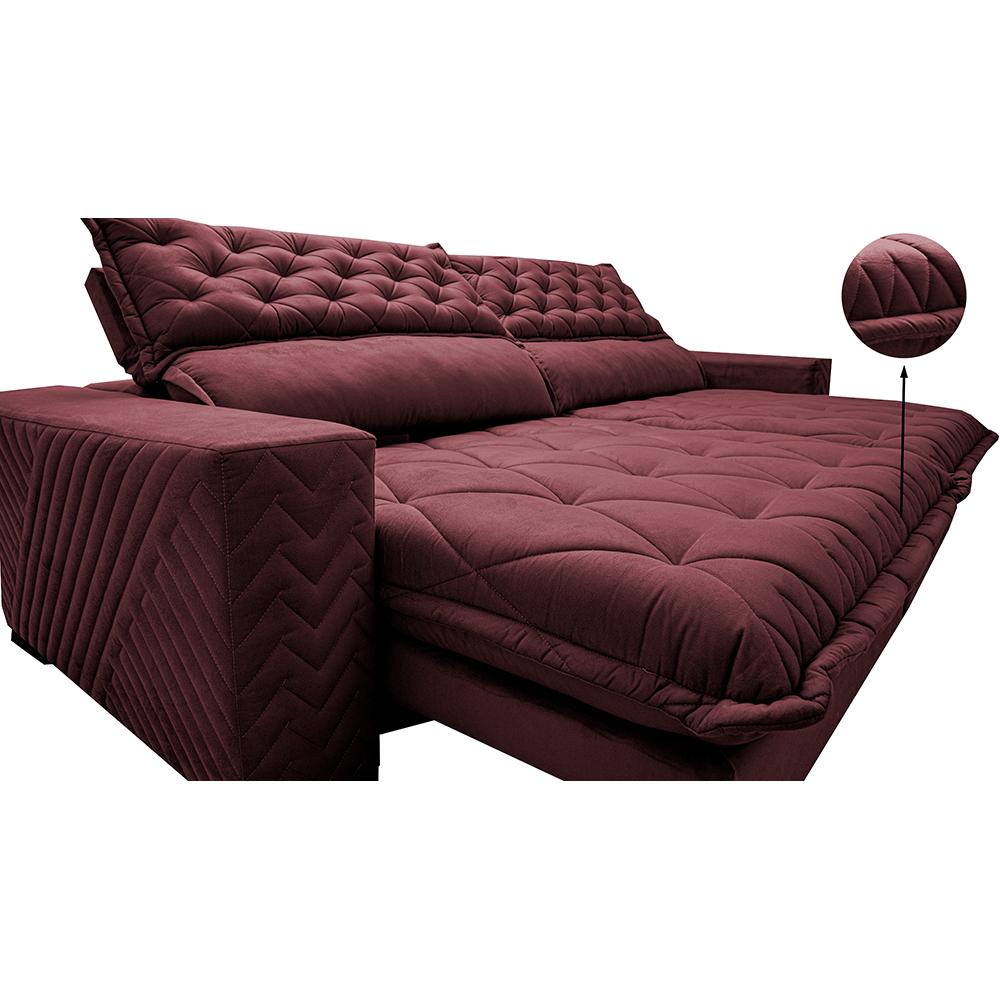 Sofá Retrátil e Reclinável 2,95m Molas Ensacadas Cama inBox Spazus com Bordado 3D Velusoft Vinho