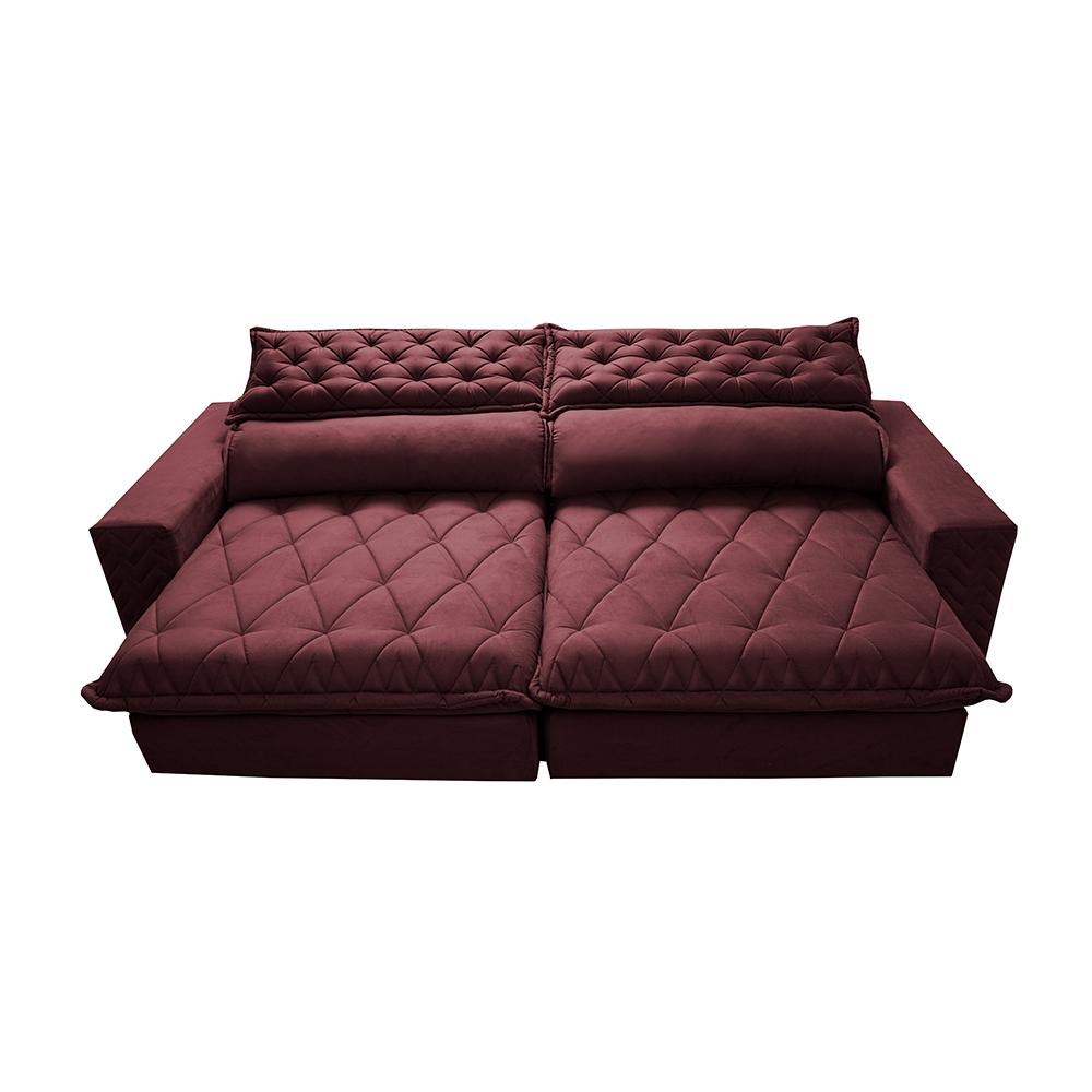 Sofá Retrátil e Reclinável 2,95m Molas Ensacadas Cama inBox Spazus com Bordado 3D Velusoft Vinho