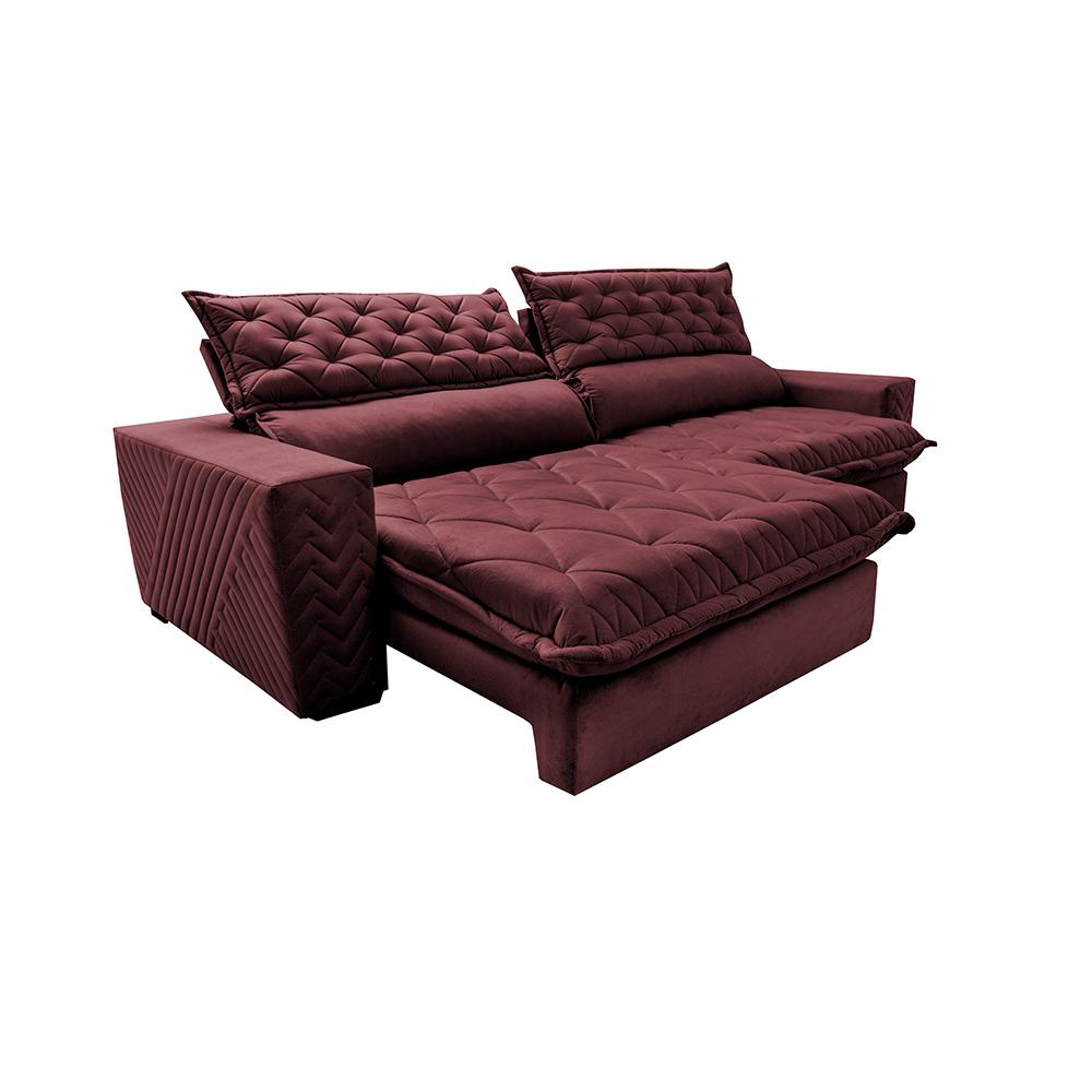 Sofá Retrátil e Reclinável 2,95m Molas Ensacadas Cama inBox Spazus com Bordado 3D Velusoft Vinho