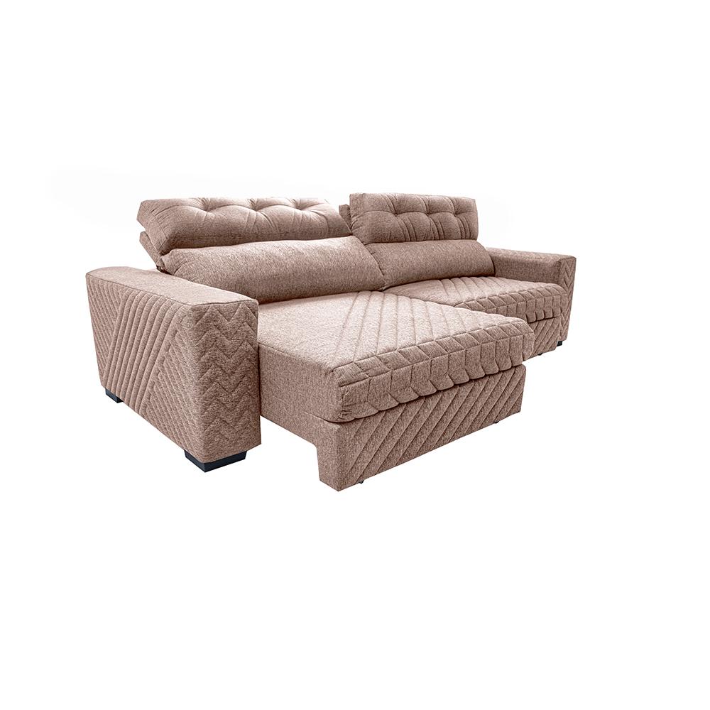 Sofá Retrátil e Reclinável 2,95m Molas Ensacadas Cama inBox Style Thermo Gel Linho Bege Escuro