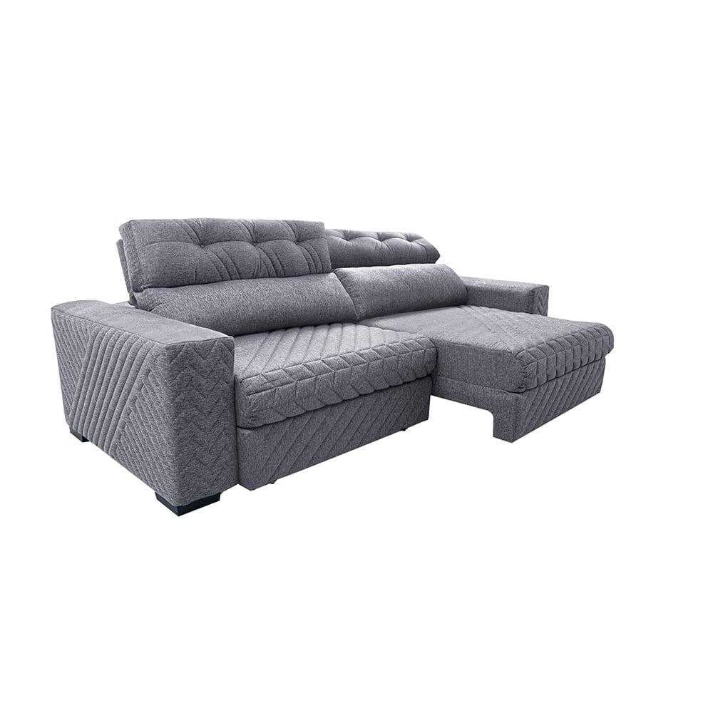 Sofá Retrátil e Reclinável 2,95m Molas Ensacadas Cama inBox Style Thermo Gel Linho Cinza Claro