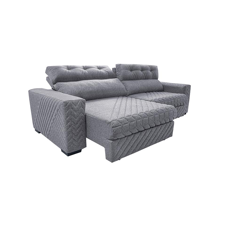 Sofá Retrátil e Reclinável 2,95m Molas Ensacadas Cama inBox Style Thermo Gel Linho Cinza Claro