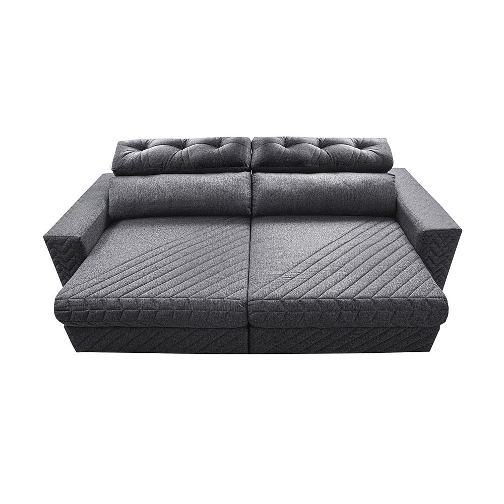 Sofá Retrátil e Reclinável 2,95m Molas Ensacadas Cama inBox Style Thermo Gel Linho Cinza Escuro