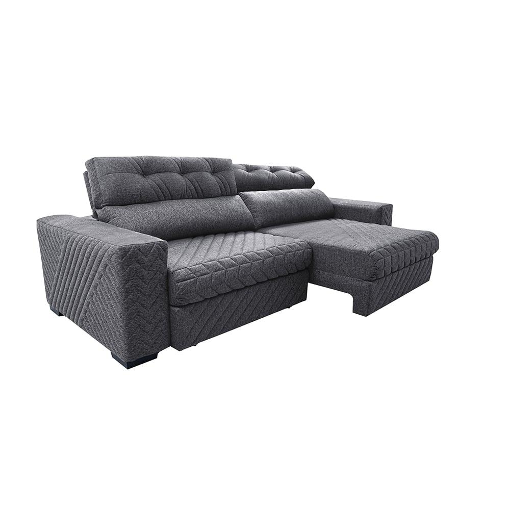 Sofá Retrátil e Reclinável 2,95m Molas Ensacadas Cama inBox Style Thermo Gel Linho Cinza Escuro