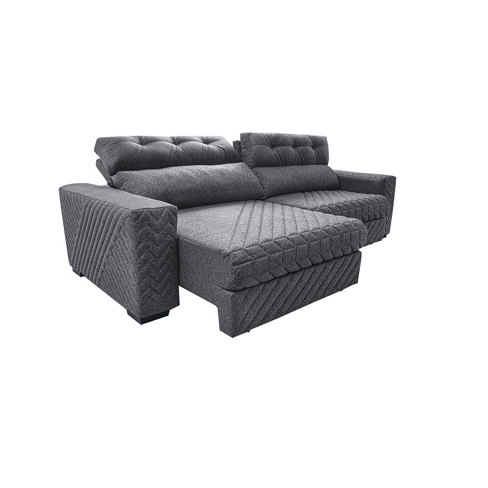 Sofá Retrátil e Reclinável 2,95m Molas Ensacadas Cama inBox Style Thermo Gel Linho Cinza Escuro