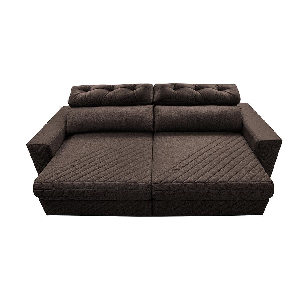 Sofá Retrátil e Reclinável 2,95m Molas Ensacadas Cama inBox Style Thermo Gel Linho Marrom