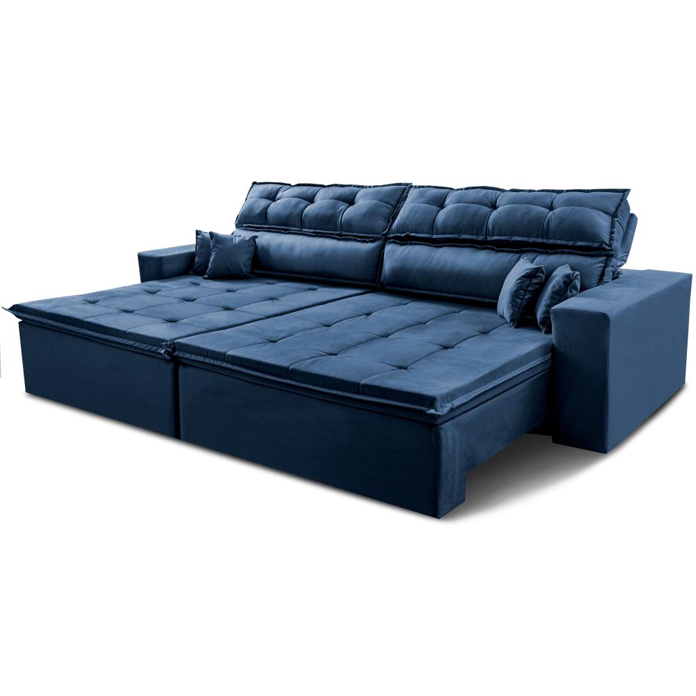 Sofá Retrátil e Reclinável 3,12m Luxos Cama inBox Velusoft Azul