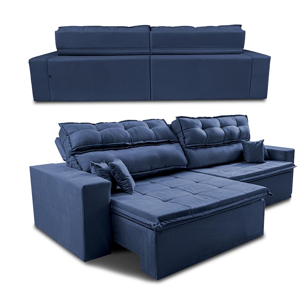 Sofá Retrátil e Reclinável 3,12m Luxos Cama inBox Velusoft Azul