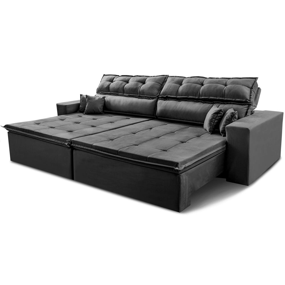 Sofá Retrátil e Reclinável 3,12m Luxos Cama inBox Velusoft Cinza