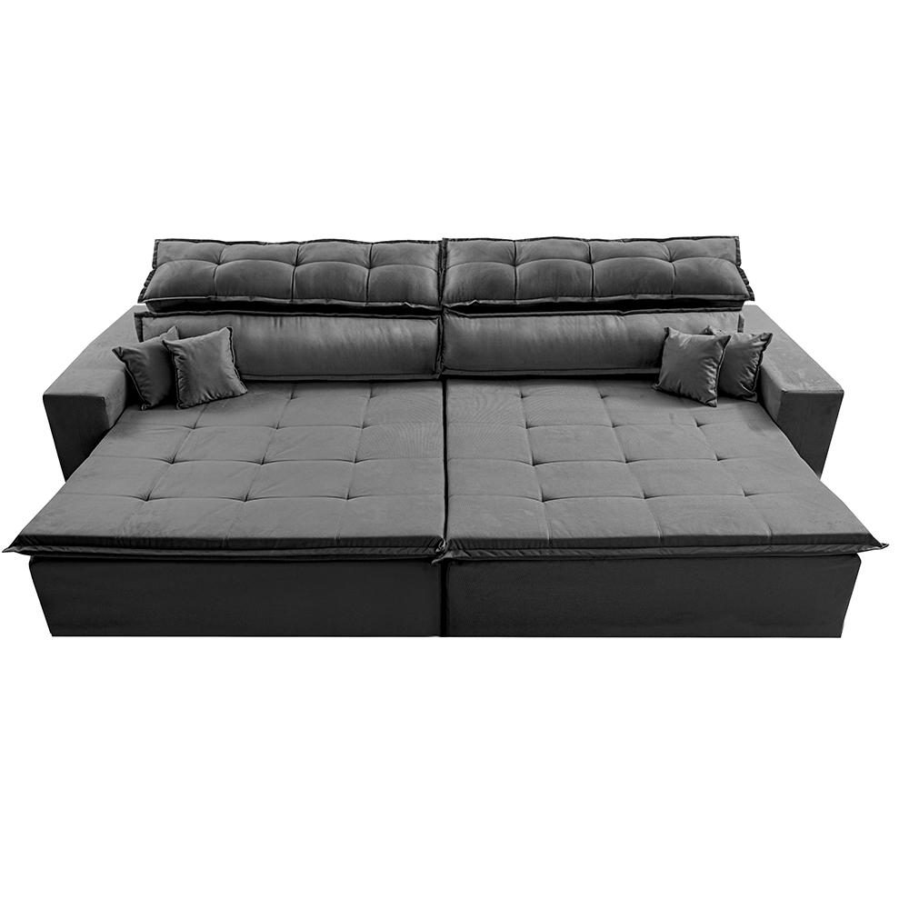 Sofá Retrátil e Reclinável 3,12m Luxos Cama inBox Velusoft Cinza