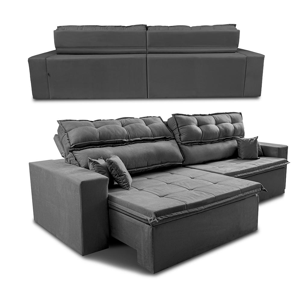 Sofá Retrátil e Reclinável 3,12m Luxos Cama inBox Velusoft Cinza