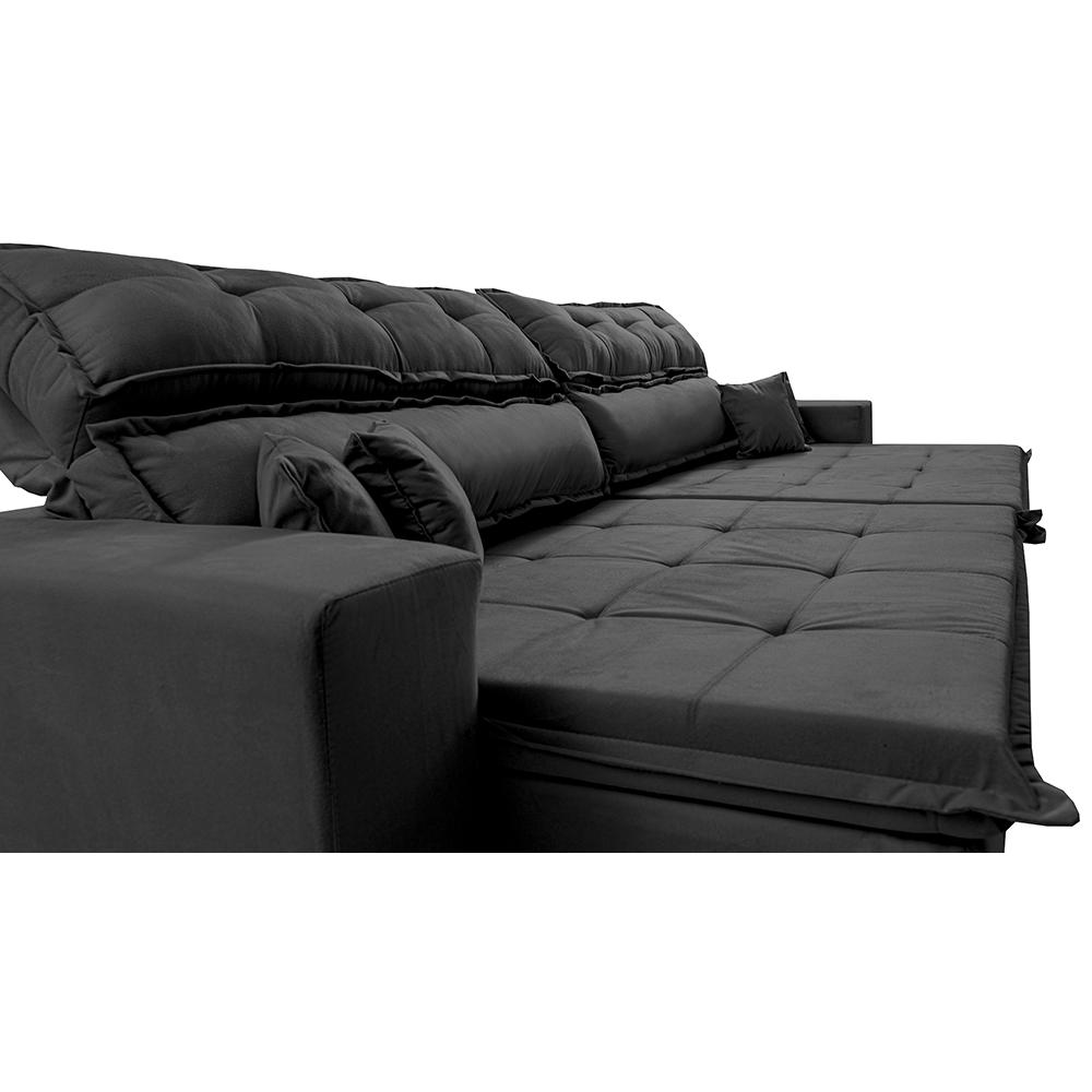 Sofá Retrátil e Reclinável 3,12m Luxos Cama inBox Velusoft Preto
