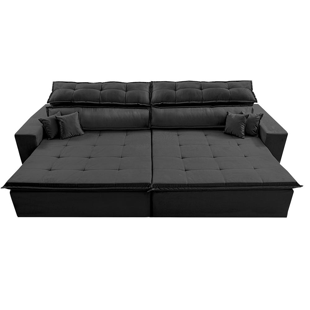 Sofá Retrátil e Reclinável 3,12m Luxos Cama inBox Velusoft Preto