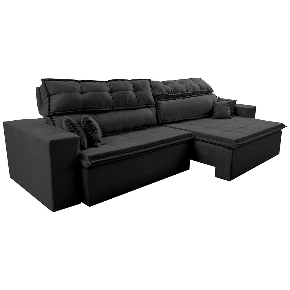 Sofá Retrátil e Reclinável 3,12m Luxos Cama inBox Velusoft Preto
