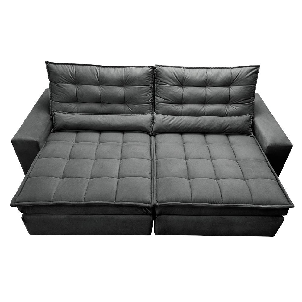 Sofá Retrátil e Reclinável 3,12m Molas Ensacadas Cama inBox Catar Velusoft Cinza