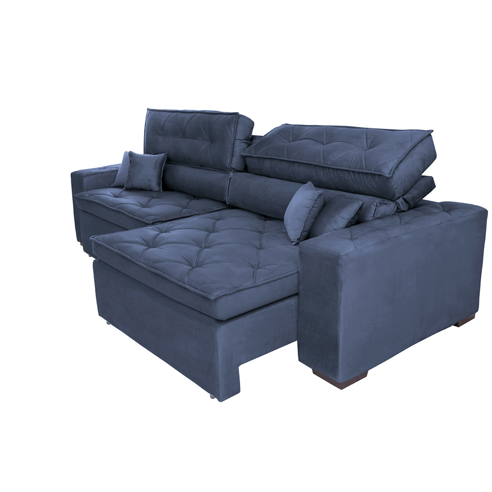 Sofá Retrátil e Reclinável 3,12m com Molas Cama inBox Estilo Suede Velusoft Azul