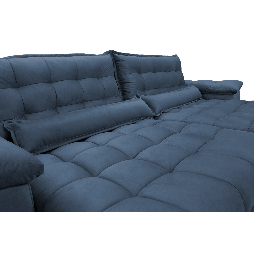 Sofá Retrátil e Reclinável 3,12m com Molas Ensacadas Cama inBox Aconchego Tecido Suede Azul