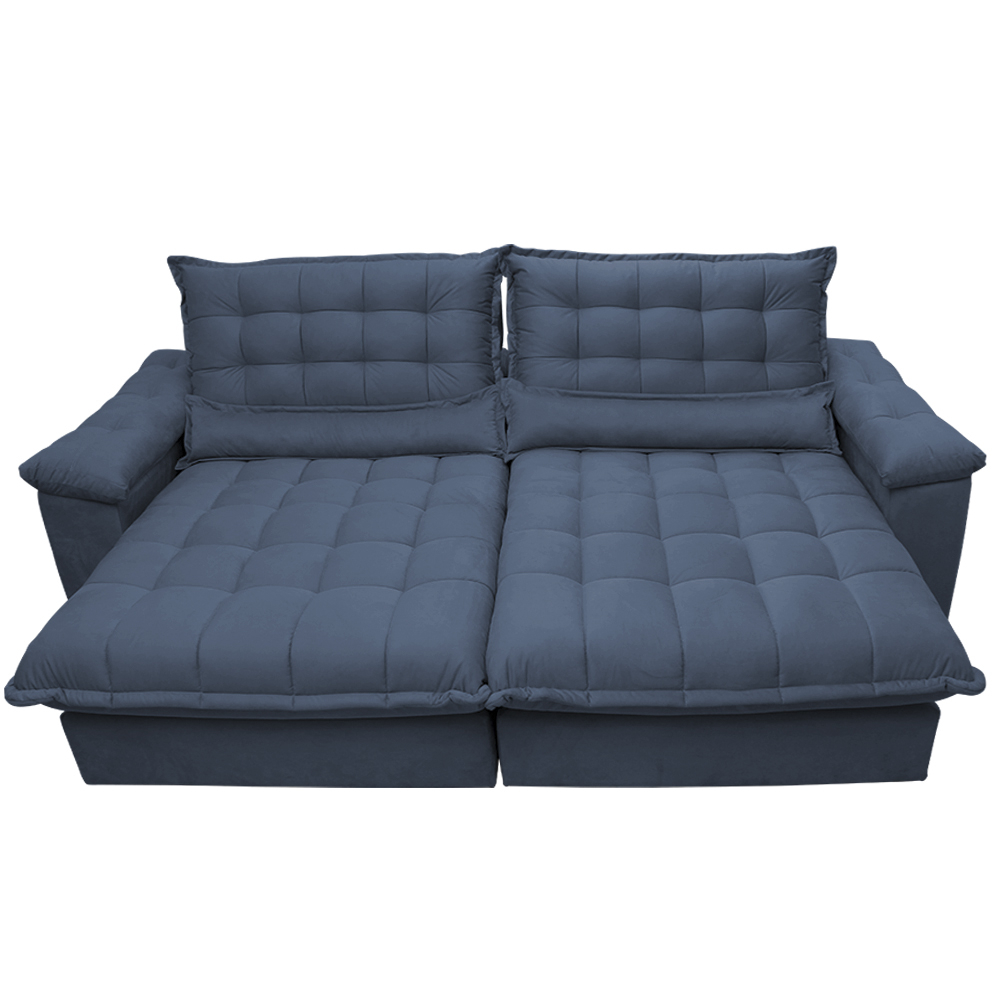 Sofá Retrátil e Reclinável 3,12m com Molas Ensacadas Cama inBox Aconchego Tecido Suede Azul