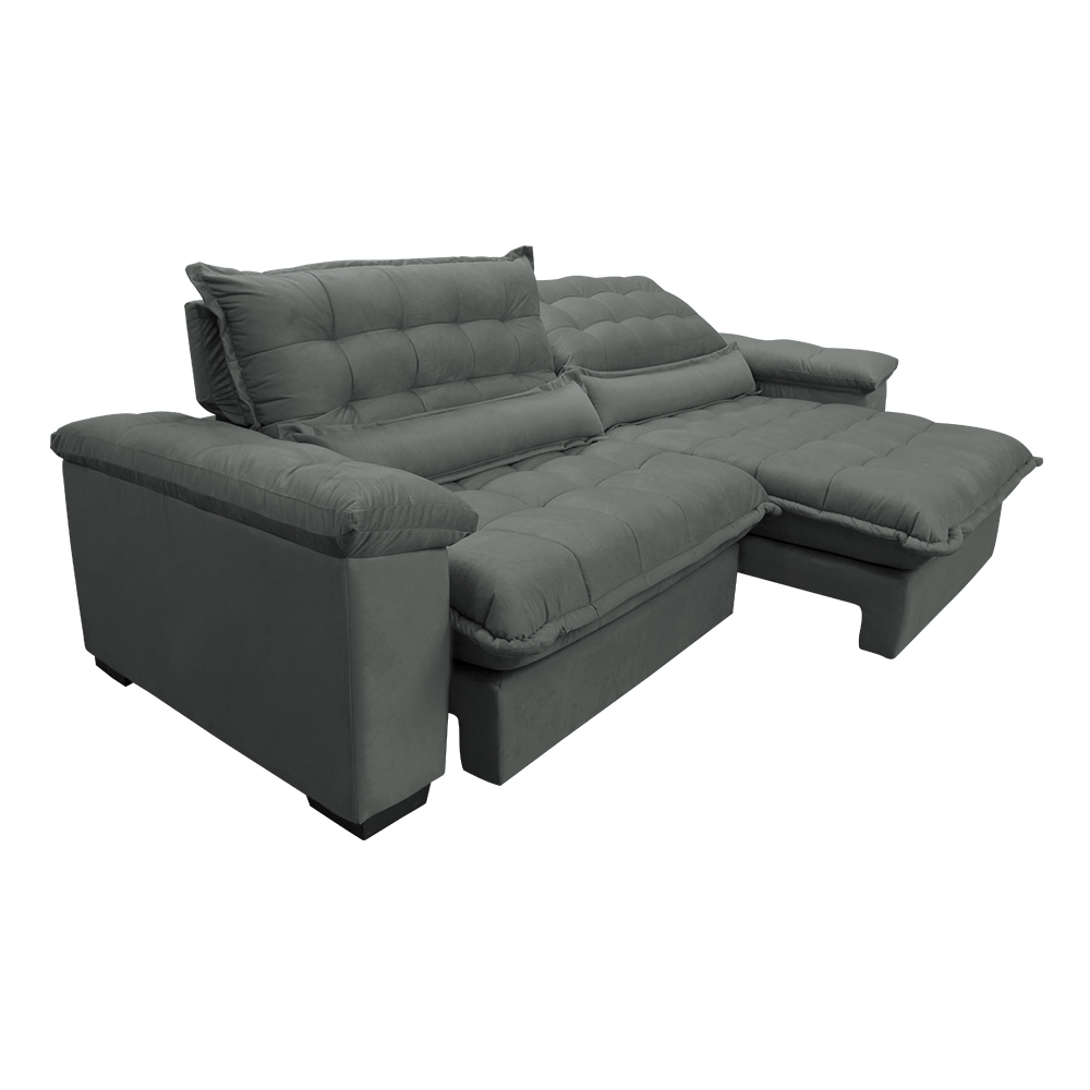 Sofá Retrátil e Reclinável 3,12m com Molas Ensacadas Cama inBox Aconchego Tecido Suede Cinza