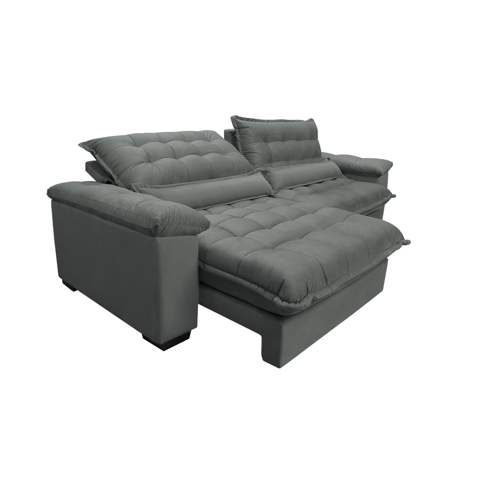 Sofá Retrátil e Reclinável 3,12m com Molas Ensacadas Cama inBox Aconchego Tecido Suede Cinza