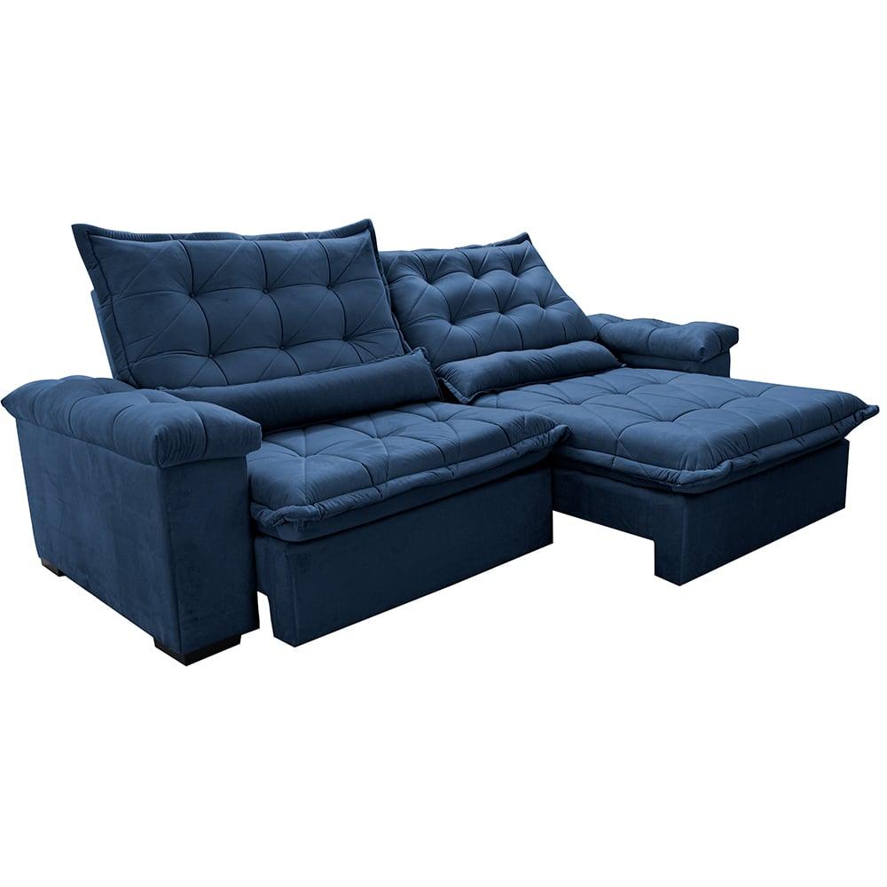 Sofá Retrátil e Reclinável 3,15m Cama inBox Big Fresh com SoftGel D40 Velupluma Azul