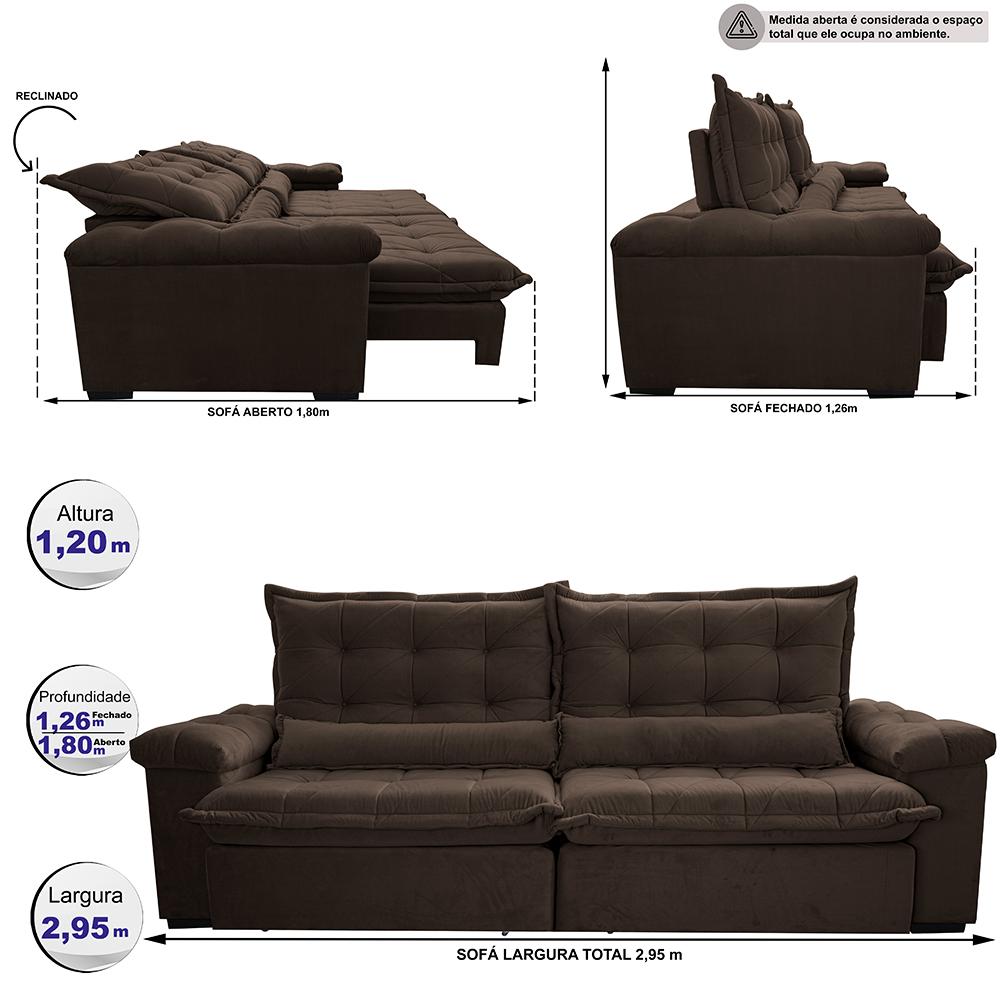Sofá Retrátil e Reclinável 3,15m Cama inBox Big Fresh com SoftGel D40 Velupluma Café