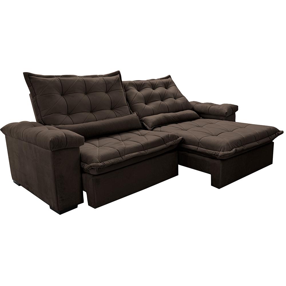 Sofá Retrátil e Reclinável 3,15m Cama inBox Big Fresh com SoftGel D40 Velupluma Café