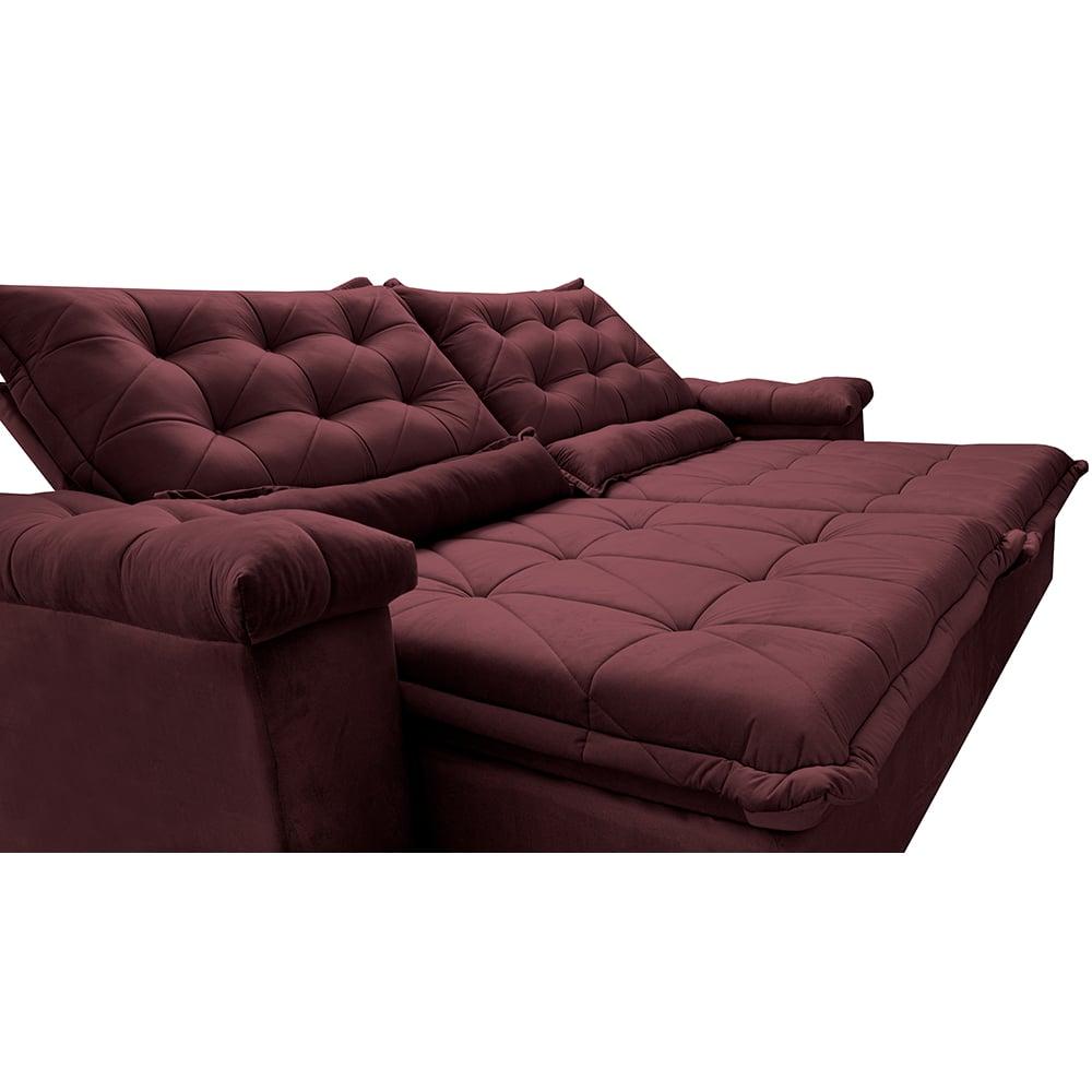 Sofá Retrátil e Reclinável 3,15m Cama inBox Big Fresh com SoftGel D40 Velupluma Vinho